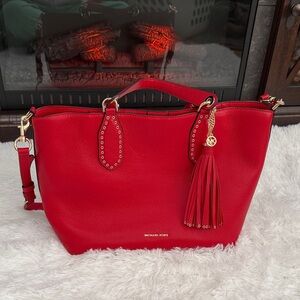 Michael Kors Red Shoulder Bag with Gold Accents